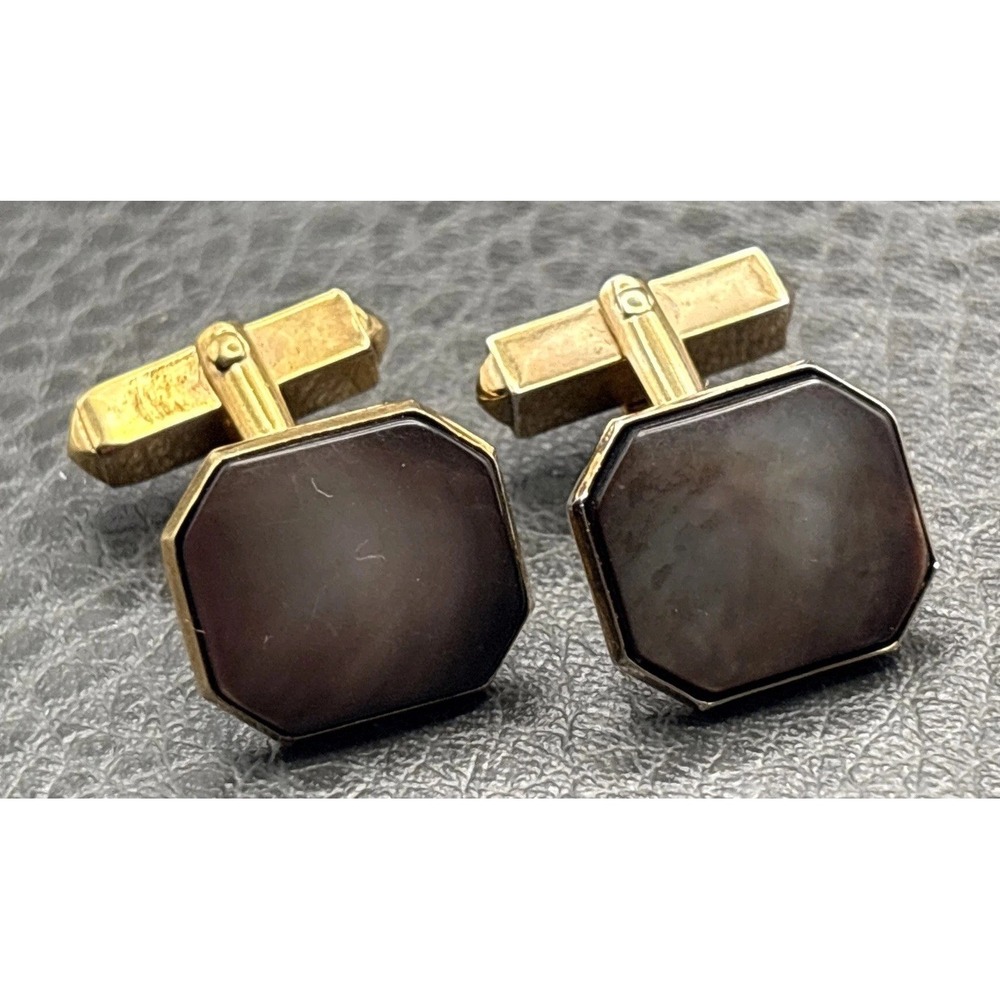 Vintage Swank Dark Mother Of Pearl Abalone Cufflinks Gold Tone
